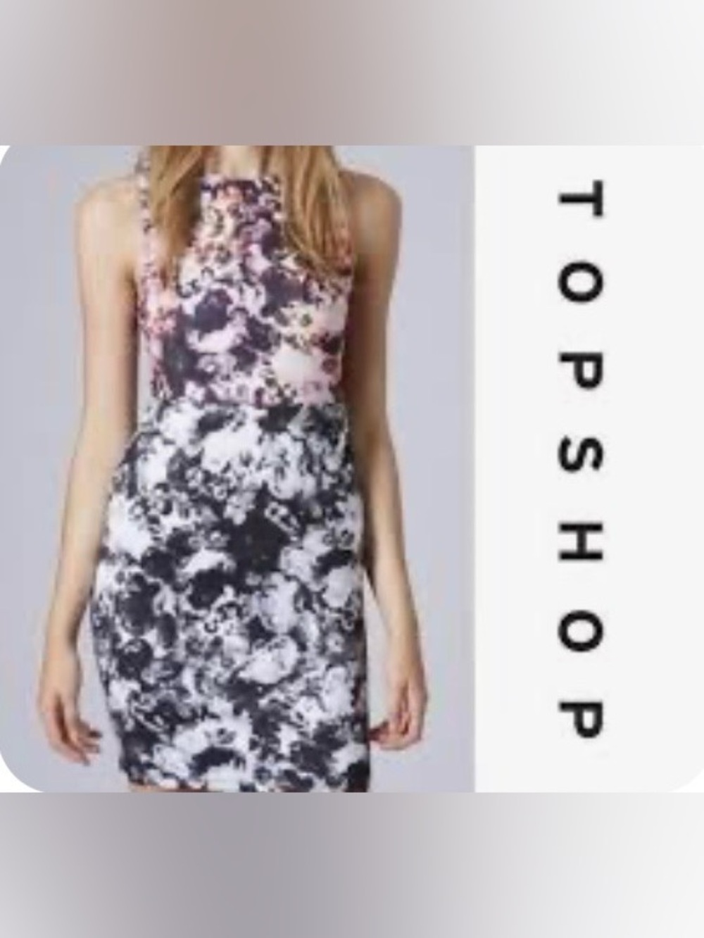 Topshop Black Floral Print Bodycon Dress with Pink Accents